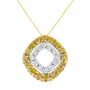 14K Yellow Gold .925 Plated Sterling Silver 1/2 Cttw Treated Yellow Diamond Double Cushion Shaped 18" Pendant Necklace (Yellow Color, I2-I3 Clarity)