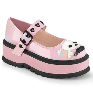 Demonia SLACKER-27 | Baby Pink Hologram Mary Janes