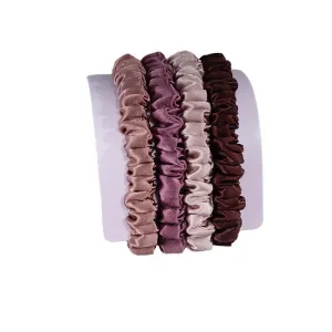 4 Pack Skinny Silk Scrunchies - Brownish - dropshipping