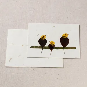 Bird Family - Flower Art Handmade Paper Greeting Card 75