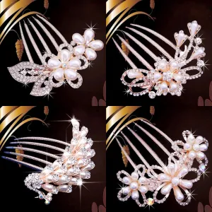 bride hairpin Peacock pearl flowers Wedding crystal rhinestone pearl flower hairpin diamante clip hair comb pin comb 2MOB