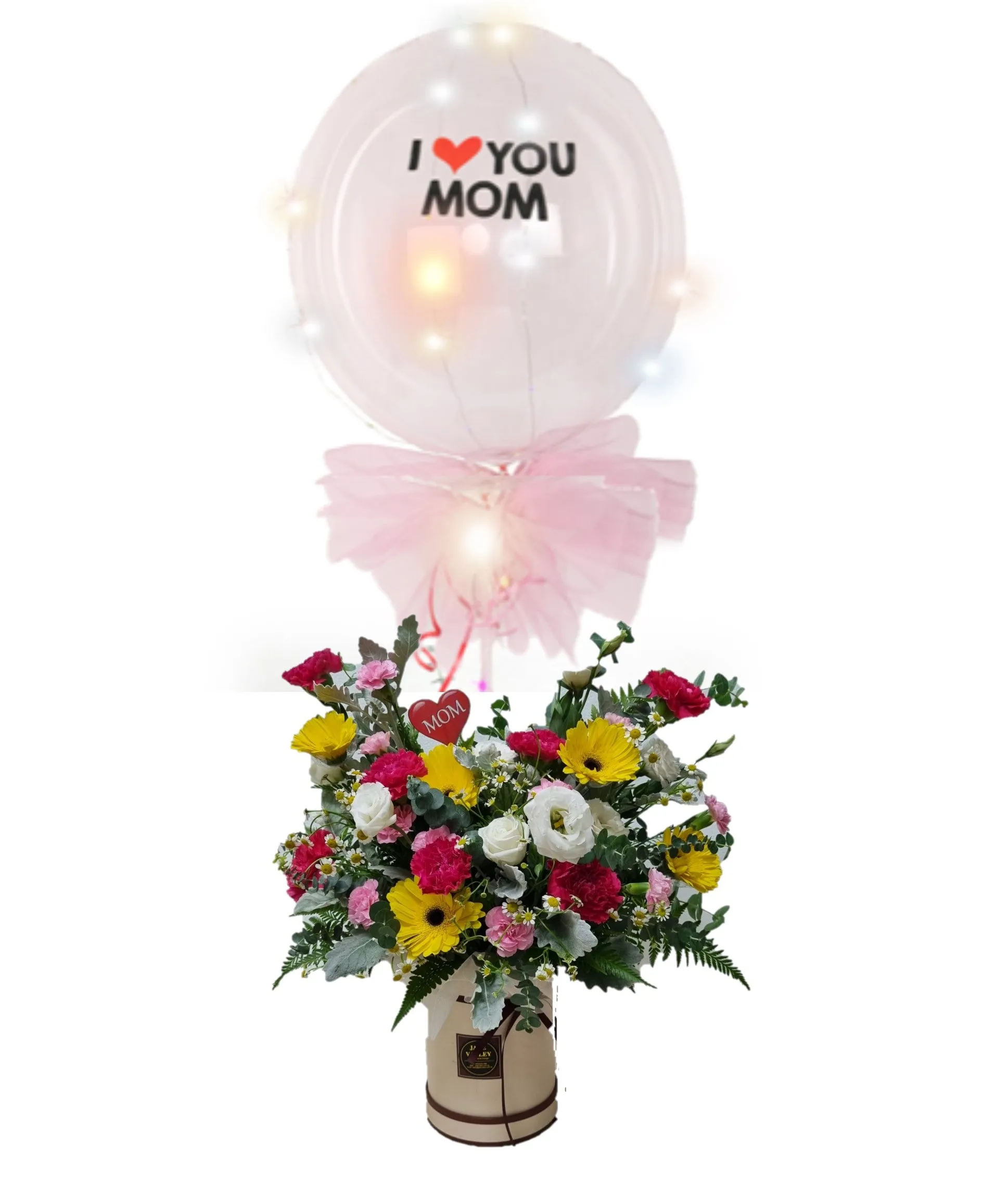 'I love Mom' Light Up Balloon with Fresh Cut Flowers | MD121-MD122