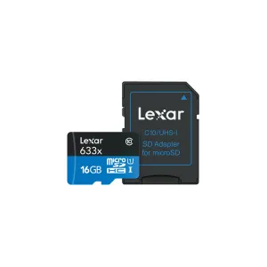 Lexar 16GB High Performance SDXC V30 633x U1 UHS-1 Class 10 Micro SD Card with 95Mb/20Mb/s Read and Write Speed and SD Card Adapter