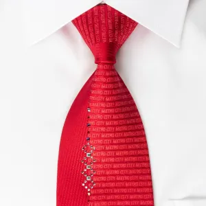 Metro City Silk Tie Monogram On Red With Crystal Rhinestones