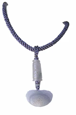 Natural Lavender Jade with Hand Braided Silk Choker & Knots Necklace