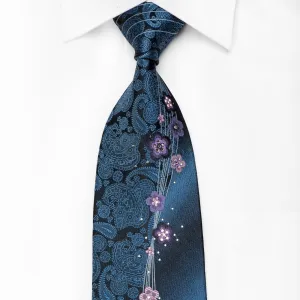 Paco Rabanne Men's Crystal Silk Neckties Floral & Paisley On Navy With Sparkles