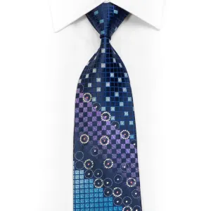 Purple Blue Geometric On Navy Rhinestone Necktie With Sparkles