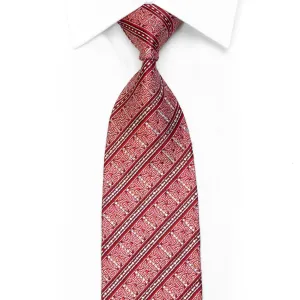 Rhinestone Silk Necktie Striped Cartouche On Red Burgundy With Sparkles