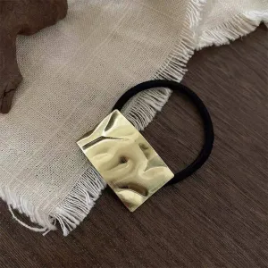 Simple Brushed Hair Scrunchie - Hammered Square