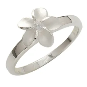 Single Plumeria Clear CZ Ring 10mm