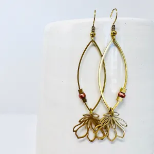 Spring Flower Dangle Earring, Light Weight, Golden Brass