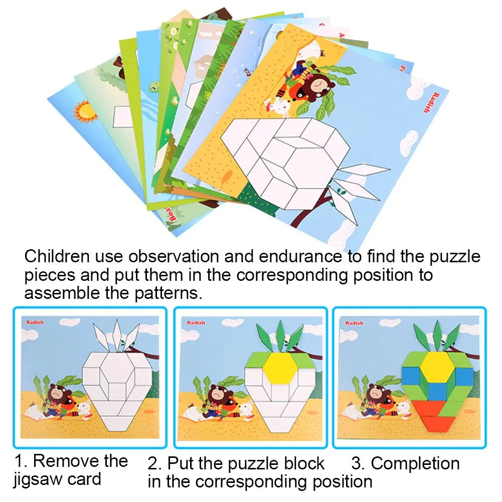 Wooden Pattern Puzzle Blocks - 125 Pieces