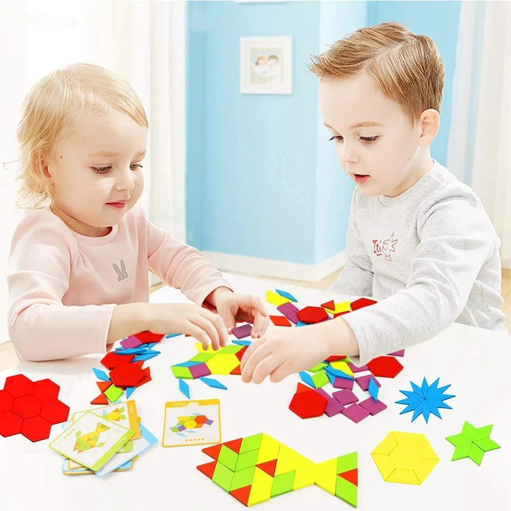 Wooden Pattern Puzzle Blocks - 125 Pieces